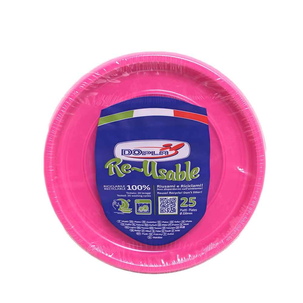 ASSIETTES PLATES Réutilisable Ø22cm X25 - Fuchsia - DOPLA